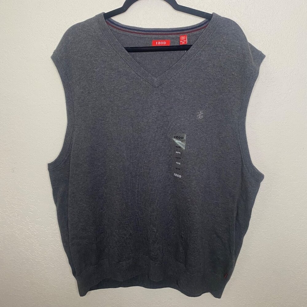 IZOD Mens Fine Gauge V-Neck Sweater Vest Carbon Heather‎ Grey XXL 45FS522011 NEW